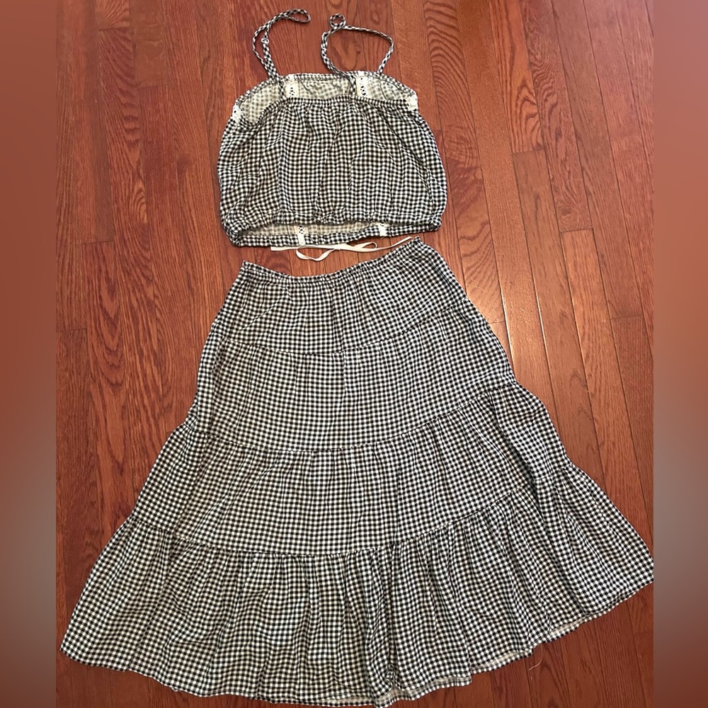 Madden Girl Gingham Crop Top & Tiered Midi Skirt Set – Women’s M - Picture 2 of 8